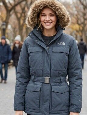 Large The North Face Women's HyVent Faux Fur Hooded Belted Parka Jacket